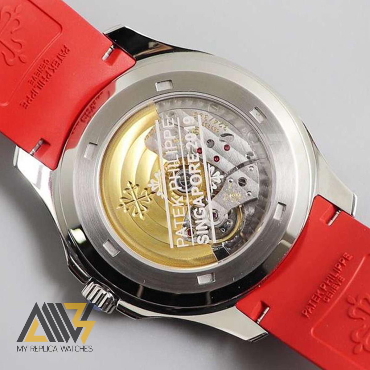Aquanaut Jumbo 5167A-012 Singapore Edition Stainless Steel Case ZF 1:1 Best Edition Red Second Hand on Red Rubber Strap 324CS Clone (Correct Thickness)